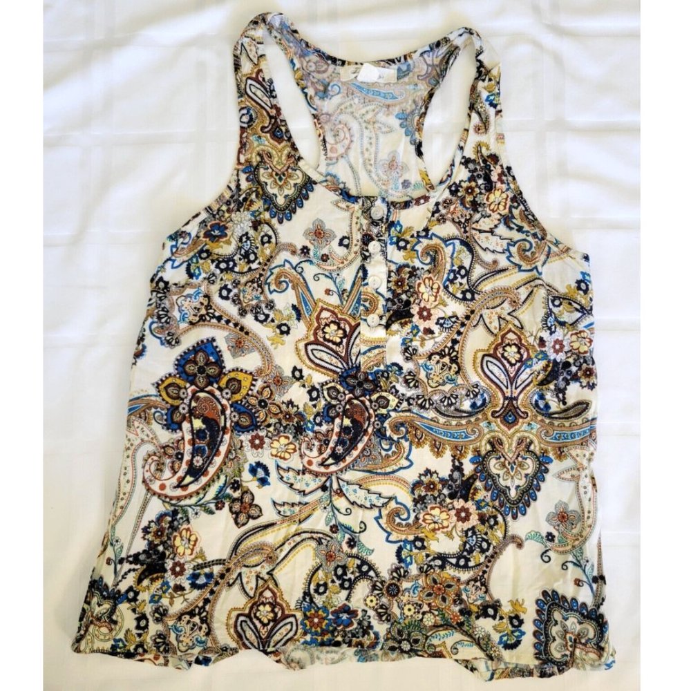 5/$15 SALE!  Forever 21 Paisley Print Tank Top Sleeveless Tee Buttons Racerback